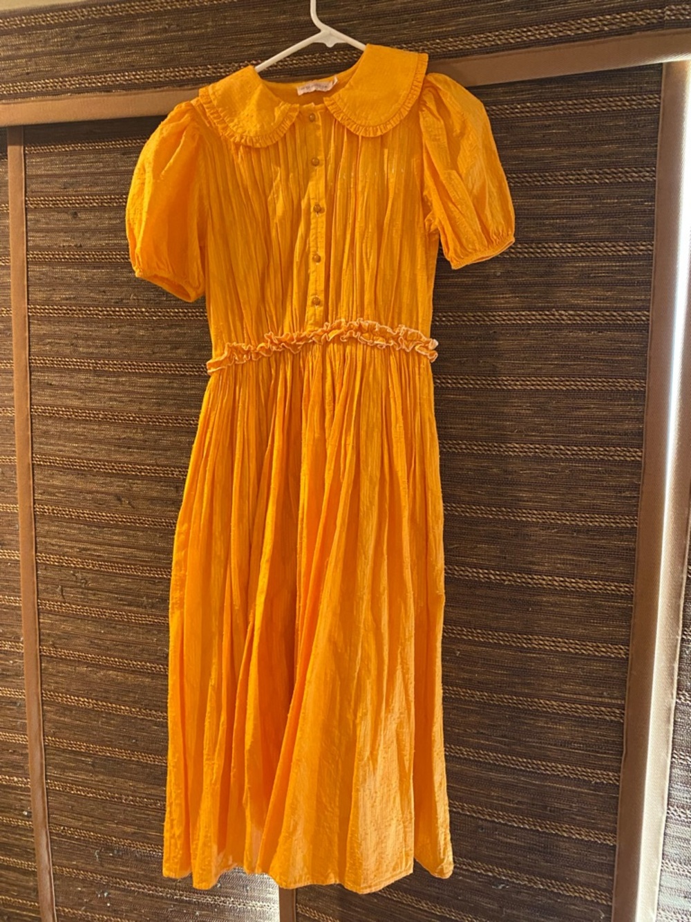 Ivy City Co Bright Yellow Puff-Sleeve Midi Dress with Peter Pan Collar